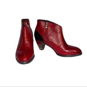 Spring Step L'Artiste Rhapsody Red Leather Embroidered Booties, EUC, Size EU 39